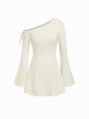 Asymmetrical Neck Bowknot Bell Sleeve Mini Dress