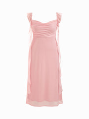 Mesh Cowl Neck Solid Sequin Ruffle Hem Maxi Dress Curve & Plus