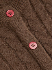 Cable Knit Cherry Embroidery Long Sleeve Ruffle Hem Top Curve & Plus