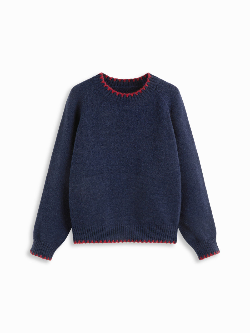 Knit Round Neck Contrasting Binding Oversized Long Sleeve Sweater