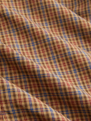 100% Cotton Plaid Collar Bell Sleeve Ruched Cinched Waist Blouse