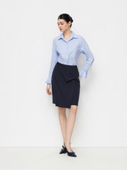 Mid Rise Wrap Button Midi Pencil Skirt