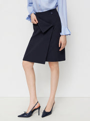 Mid Rise Wrap Button Midi Pencil Skirt