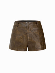 Faux Leather Mid Rise Micro Shorts