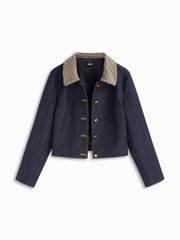 Plaid Collar Two Tone Button Oversized Crop Shacket