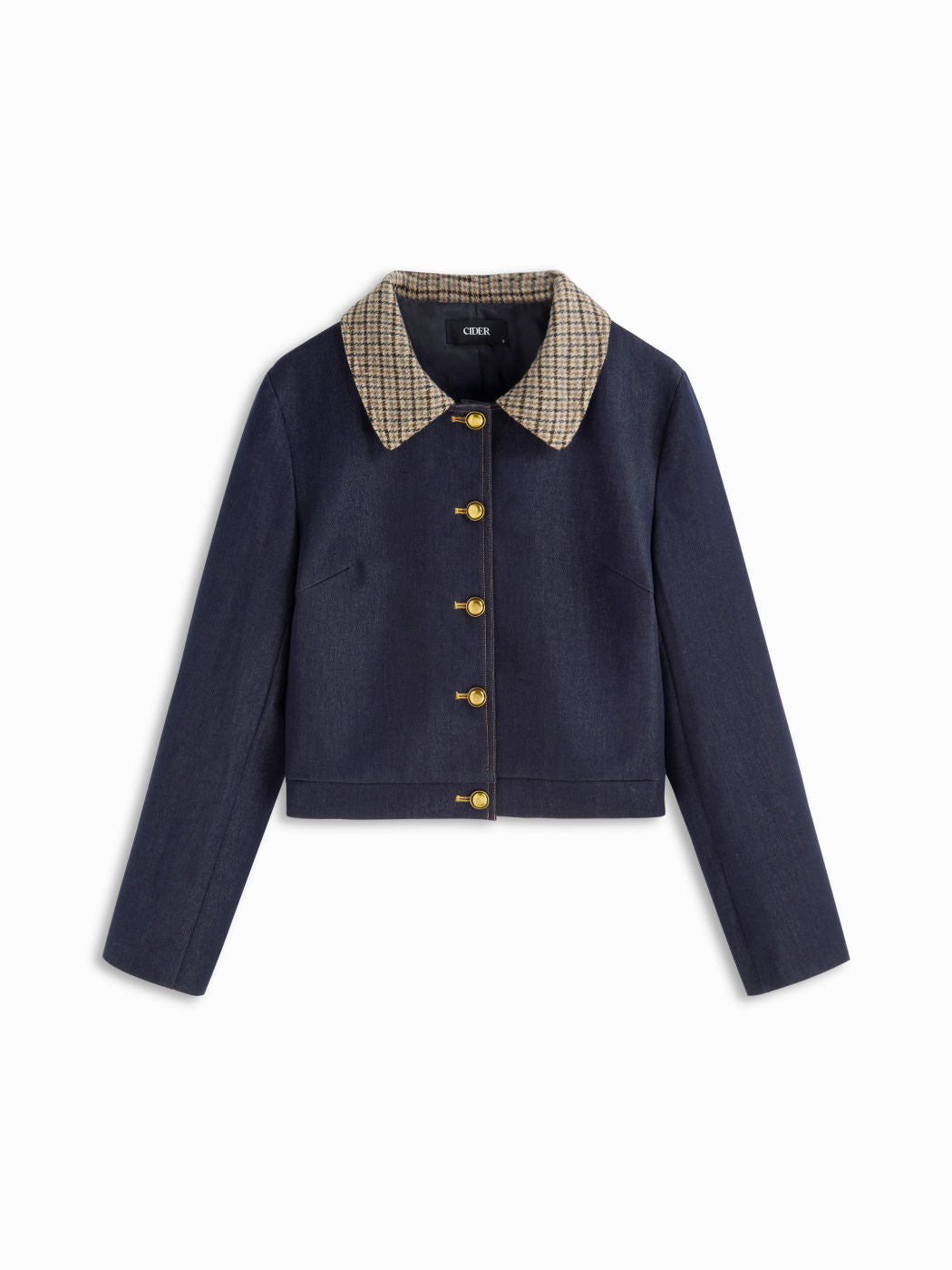 Plaid Collar Two Tone Button Oversized Crop Shacket
