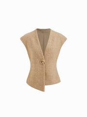 Wool-blend V-neck Button Cropped Blazer Vest