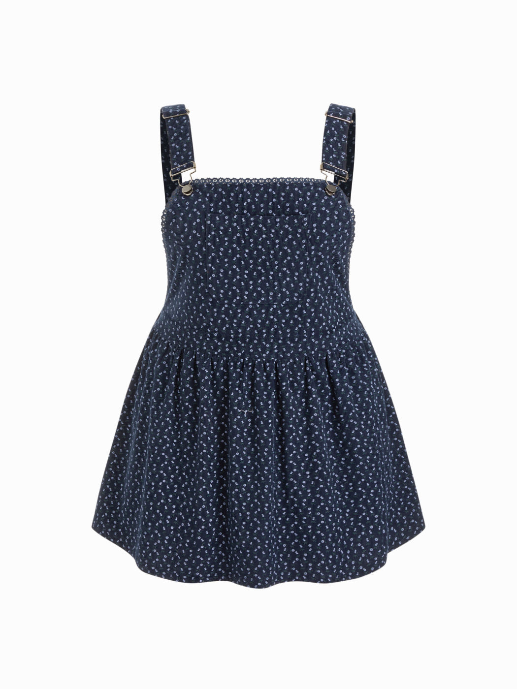 Corduroy Ditsy Floral Lace Trim Pocket Pinafore Mini Dress Curve & Plus