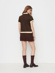 Cotton-blend Two Tone Polo Button Short Sleeve Tee