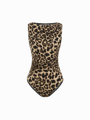 Boat Neck Polka Dot Ruched Bodysuit