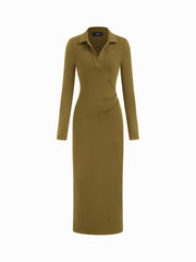 Collar V-neck Ruched Maxi Dress