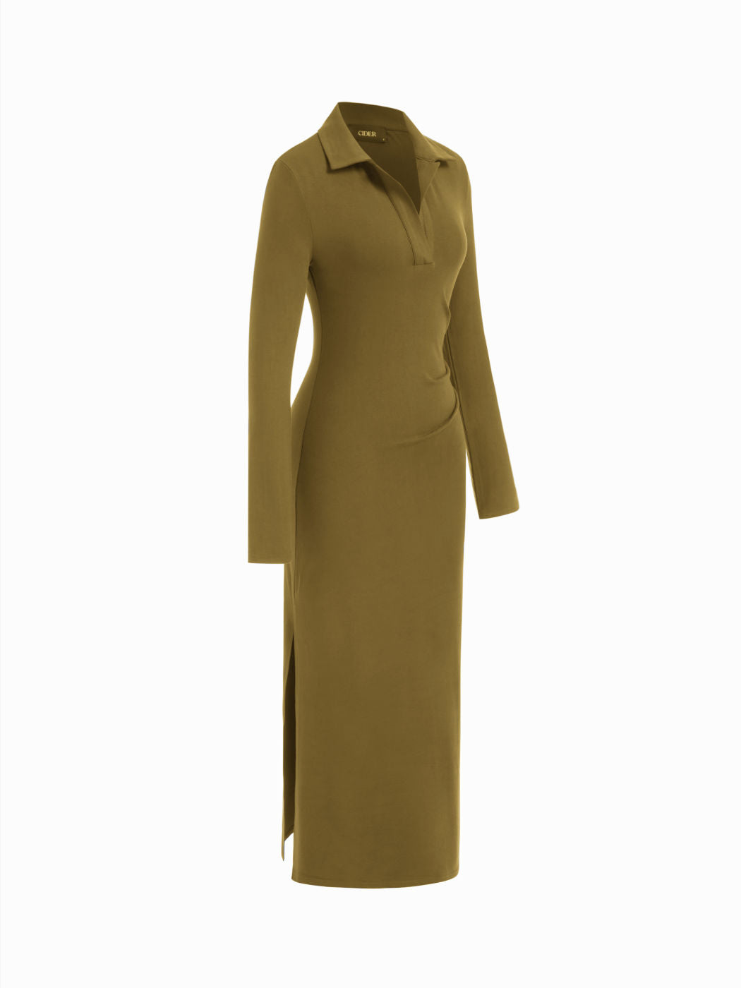 Collar V-neck Ruched Maxi Dress