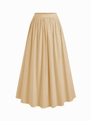 100% Cotton Mid Rise Solid Ruffle Maxi Skirt