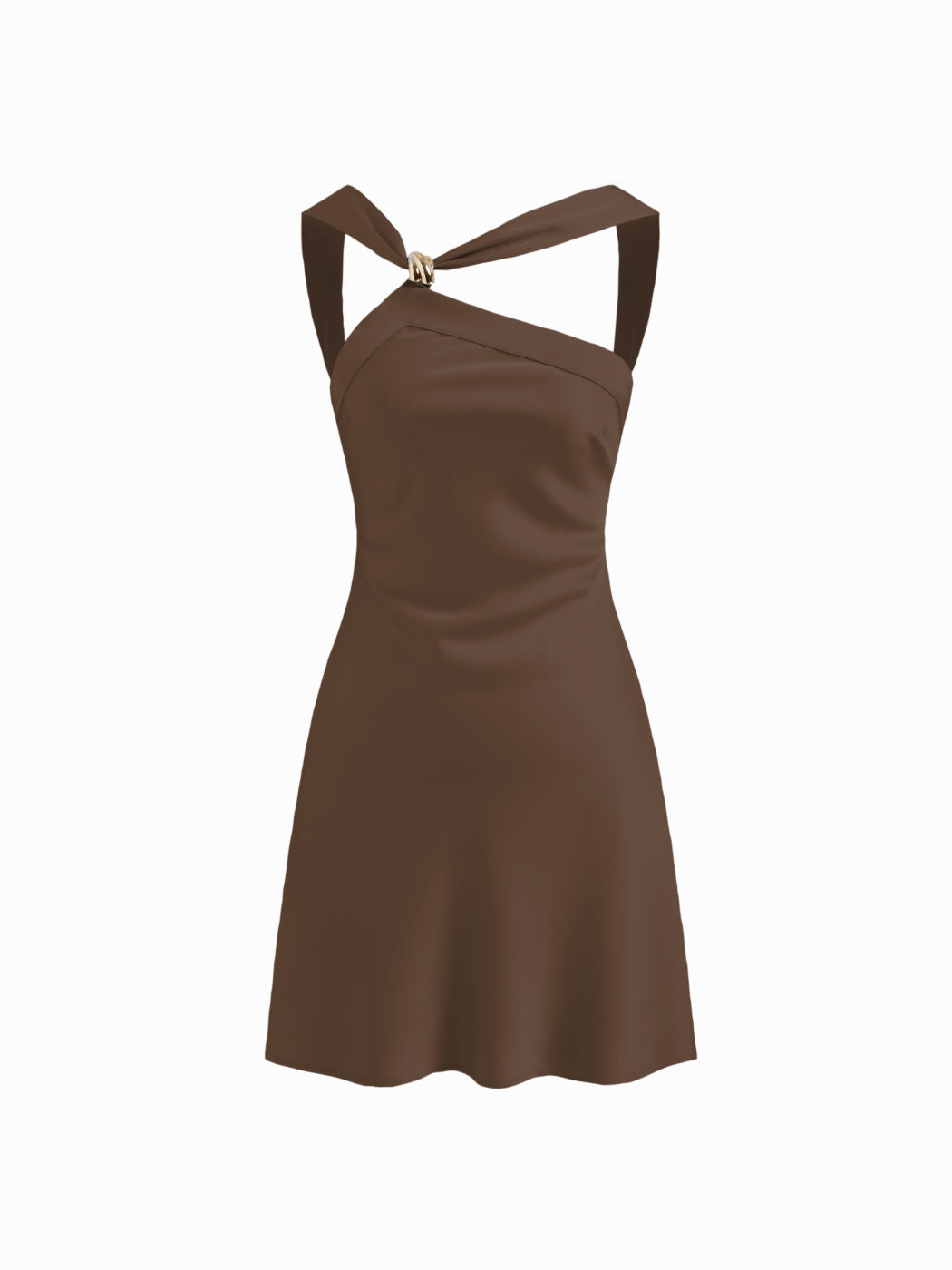Satin Asymmetrical Neck Metal Detail Tie Back Mini Dress