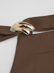 Satin Asymmetrical Neck Metal Detail Tie Back Mini Dress