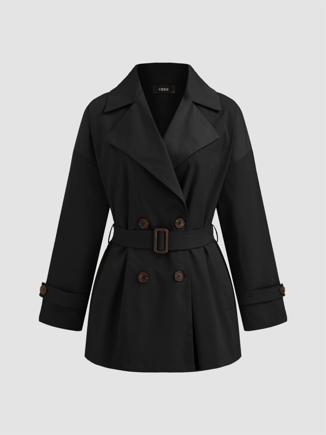 Collar Double Breasted Oversized Trench Coat With Belt