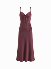 Satin V-neck Lace Tie Front Slip Maxi Dress
