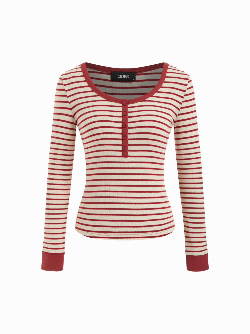 Cotton-blend Round Neckline Striped Contrasting Binding Long Sleeve Top
