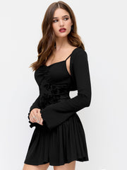 Square Neck Ruched Ruffle Hem Cami Mini Dress With Shrug