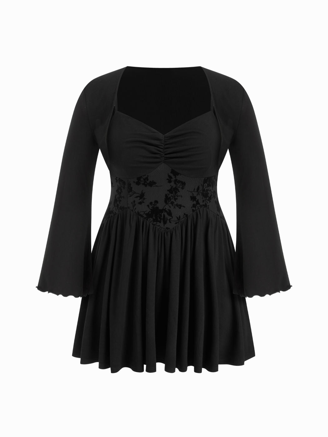 Square Neck Floral Ruched Ruffle Hem Cami Mini Dress With Shrug Curve & Plus