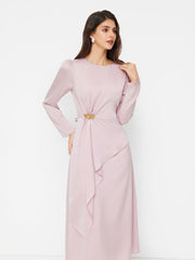 Round Neckline Ruched Metal Detail Knotted Maxi Dress