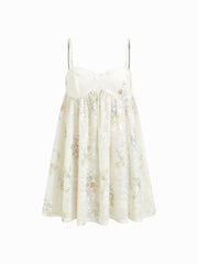 Square Neck Floral Bowknot Ruffle Hem Mini Nightdress