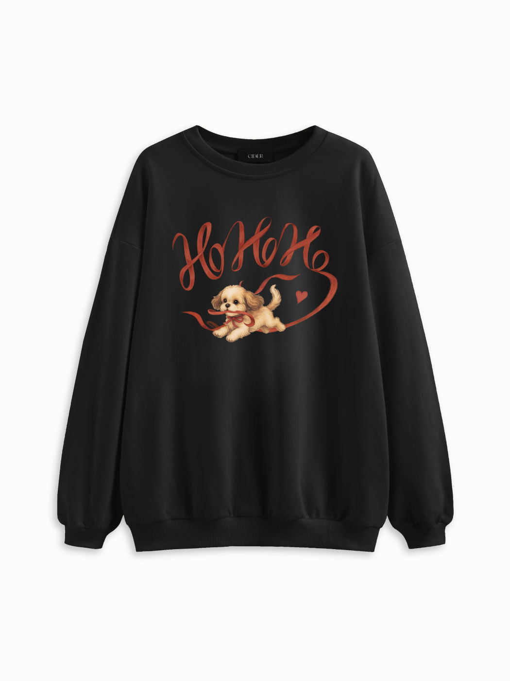 Cotton-blend Bowknot Puppy Graphic Oversized Sweatshirt