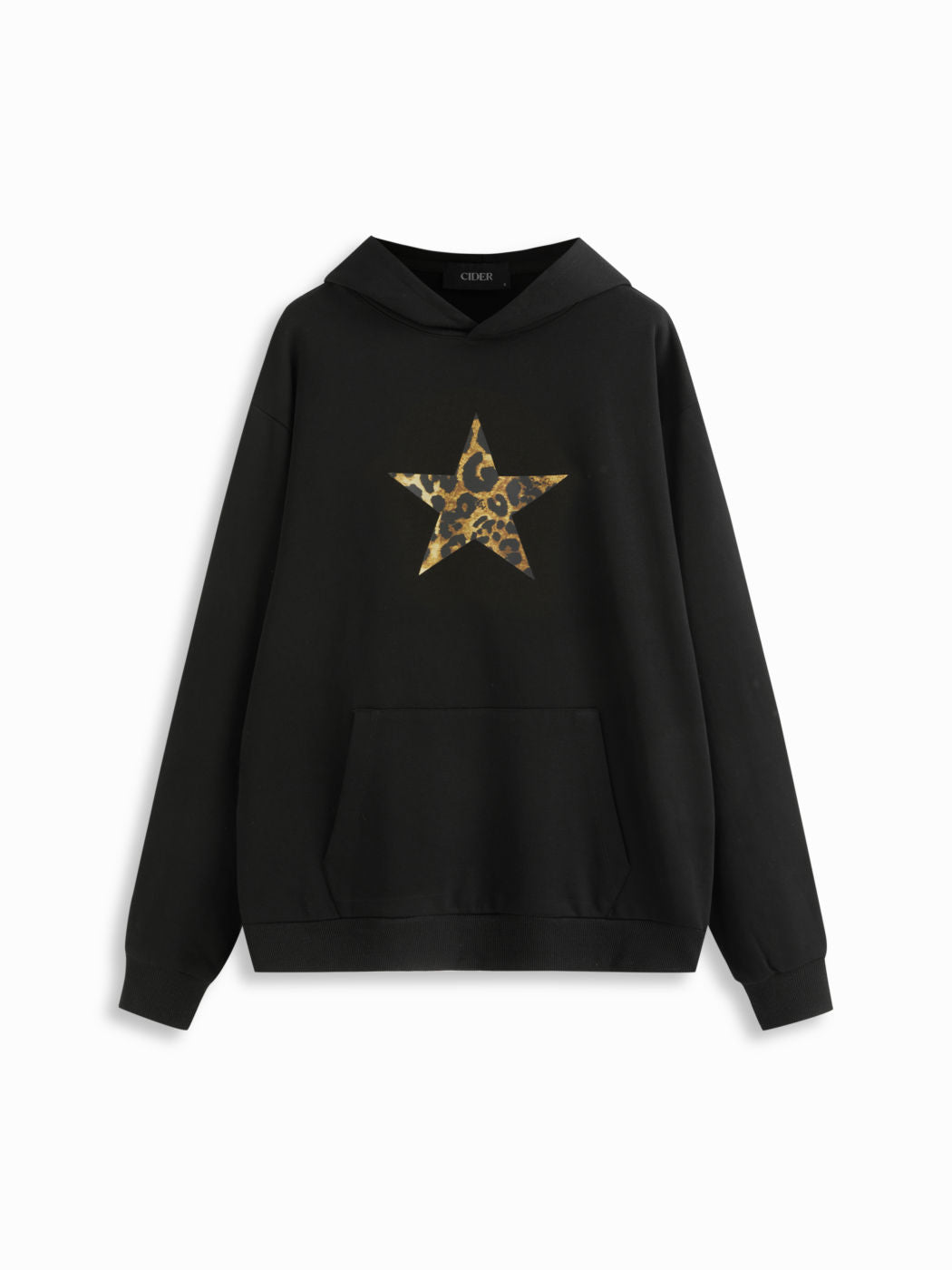 Cotton-blend Round Neckline Leopard Star Oversized Hoodie