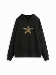 Cotton-blend Round Neckline Leopard Star Oversized Hoodie