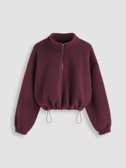Fleece High Neck Drawstring Zipper Oversized Sweatshirt Curve & Plus
