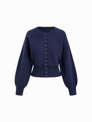 Knit Round Neckline Button Cinched Waist Oversized Cardigan
