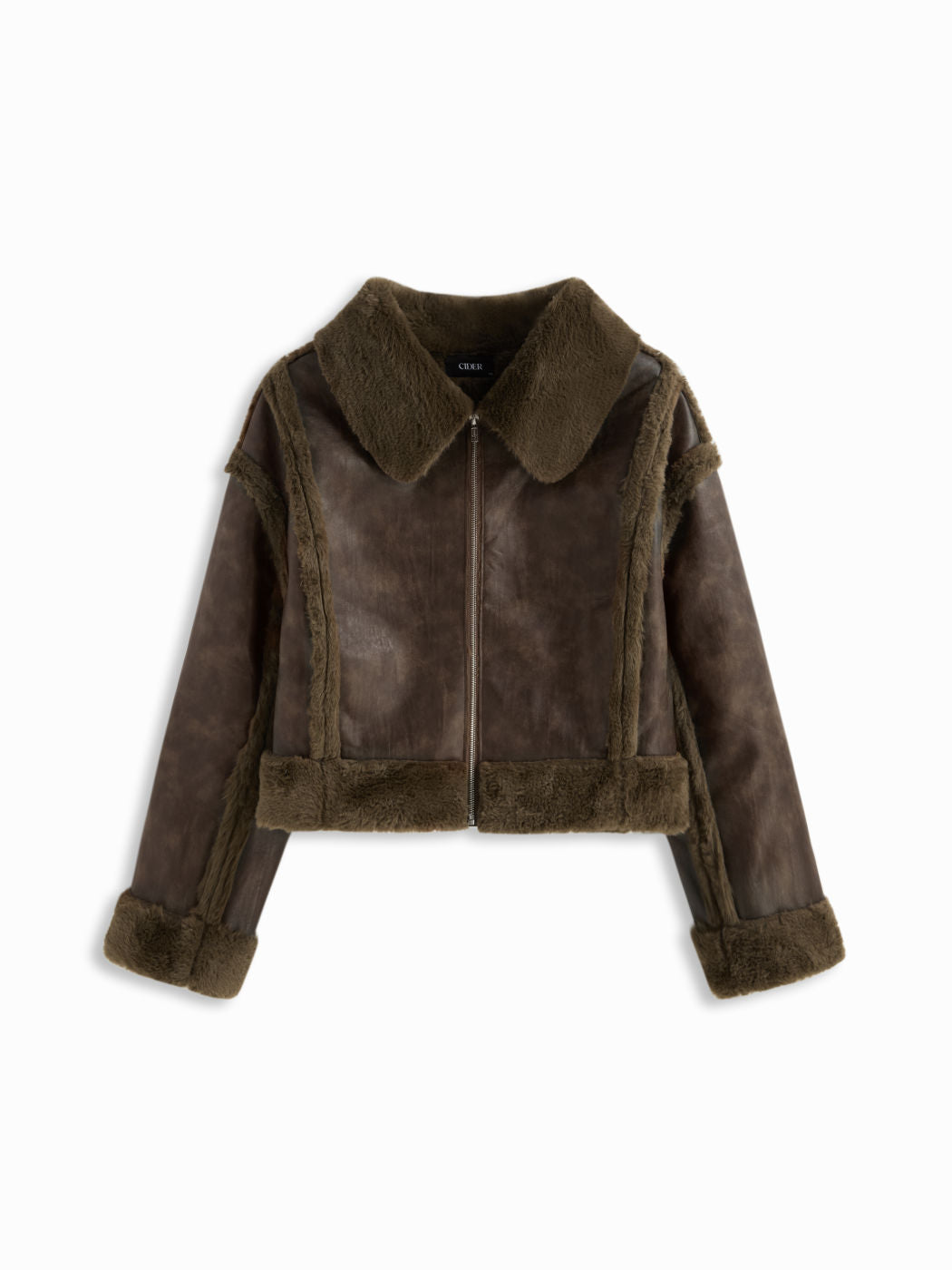 Faux Shearling Collar Zipper Oversized Jacket Curve & Plus