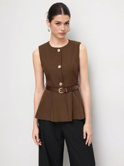 Metal Button Waistcoat With Belt