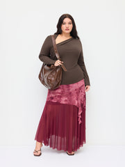 Asymmetrical Neck Long Sleeve Ruched Top Curve & Plus