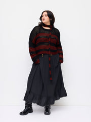 Knit Stripe Hollow Out Crop Top  With Scarf Curve & Plus