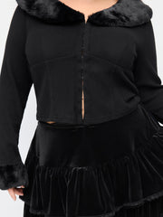 Velvet Mid Rise Lace Ruffle Layered Micro Mini Skirt Curve & Plus