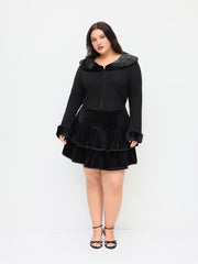 Velvet Mid Rise Lace Ruffle Layered Micro Mini Skirt Curve & Plus