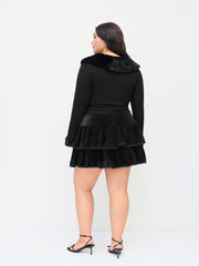 Velvet Mid Rise Lace Ruffle Layered Micro Mini Skirt Curve & Plus