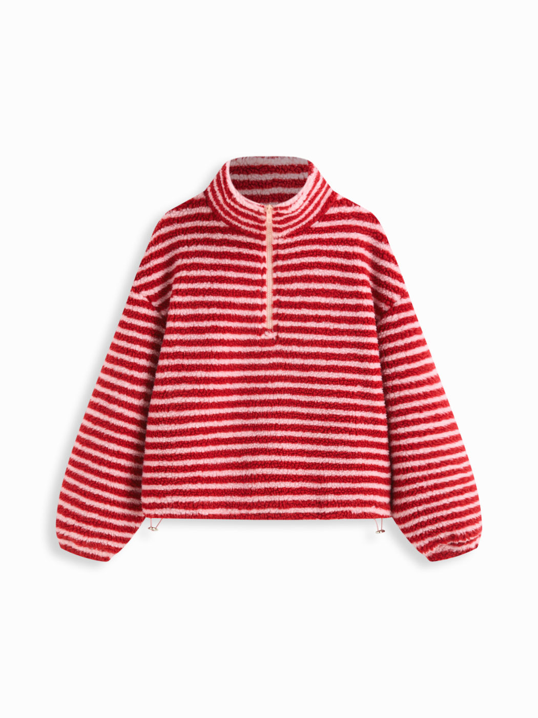 Fleece Stripe Stand Collar Drawstring Half Zip Oversized Sweatshirt