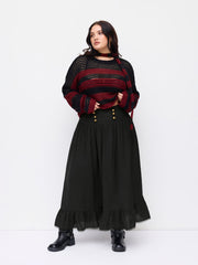 Mid Rise Solid Button Lace Up Ruffle Maxi Skirt Curve & Plus