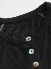Round Neckline Short Sleeve See-through Button Front Blouse