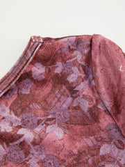 Velvet Boat Neck Floral Ruched Long Sleeve Top Curve & Plus