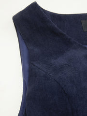 Corduroy V-neck Solid Button Blazer Vest