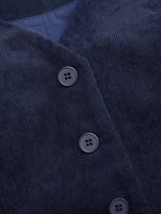 Corduroy V-neck Solid Button Blazer Vest