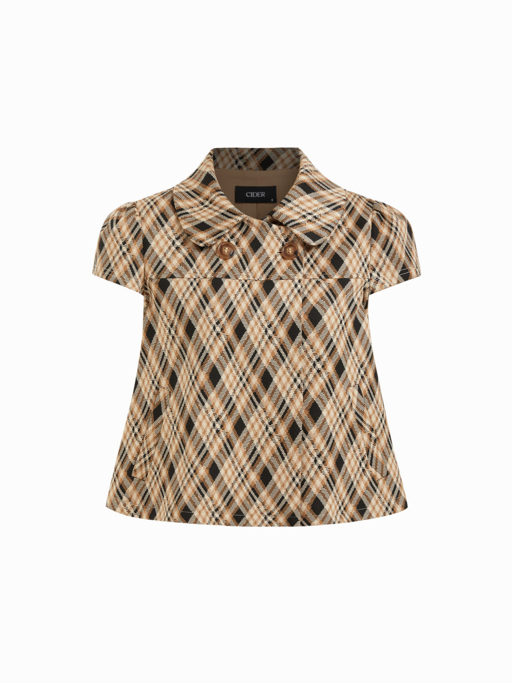 Peter Pan Collar Houndstooth & Polka Dot Button Short Sleeve Blouse