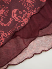 Paisley Print Halter Neckline Ruffle Hem Cami Top With Scarf