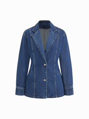Denim Collar Button Split Longline Jacket