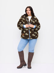Cider Fleece Floral Zip Through Oversized Jacket Curve & Plus