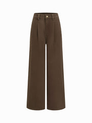 Denim High Waist Pleated Straight Leg Jeans