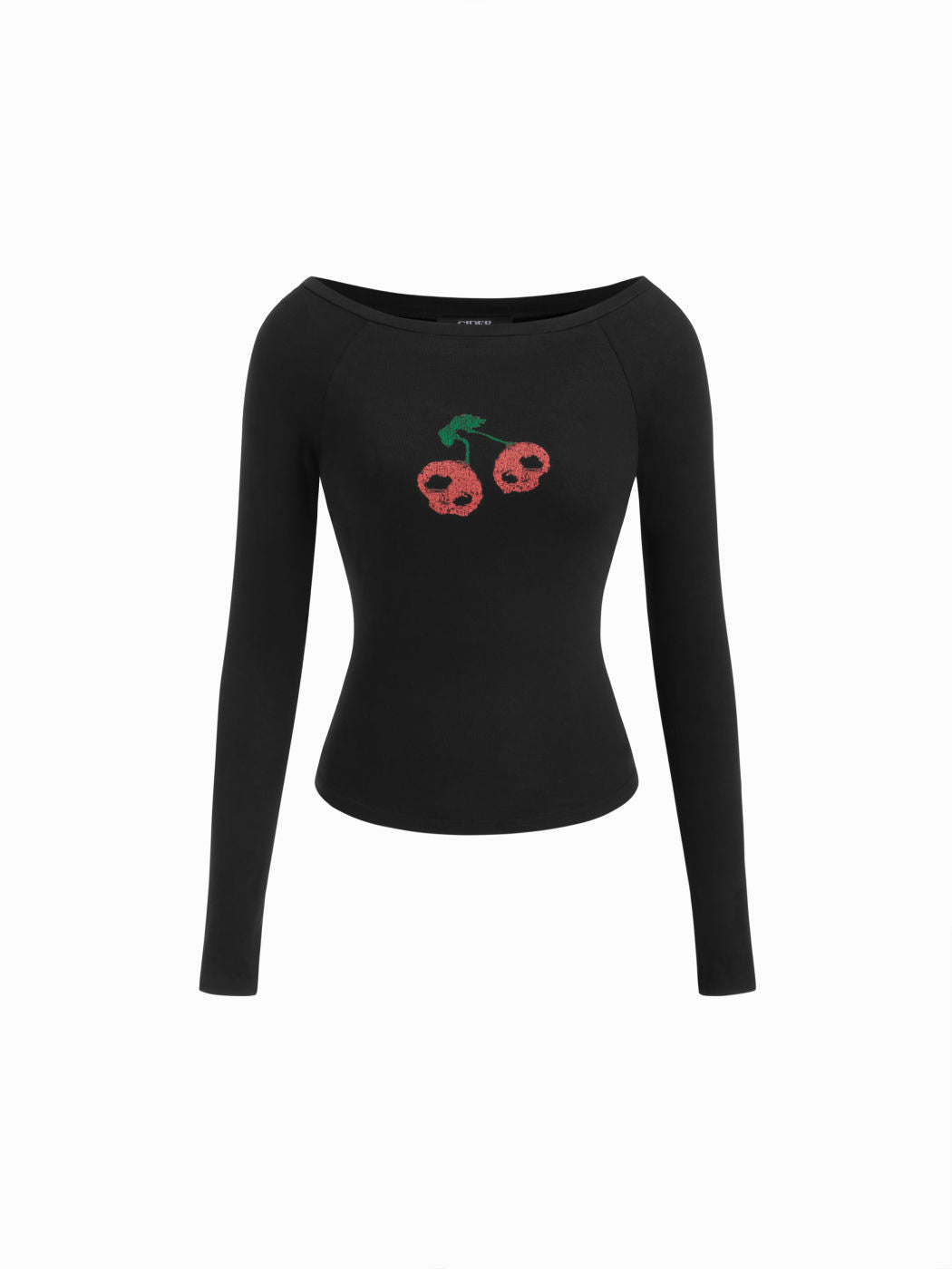 Round Neckline Skeleton Cherry Pattern Long Sleeve Tee